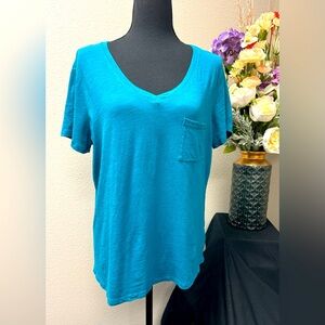 Eddie Bauer Vibrant Blue V neck  Short Sleeve Tee Size Large